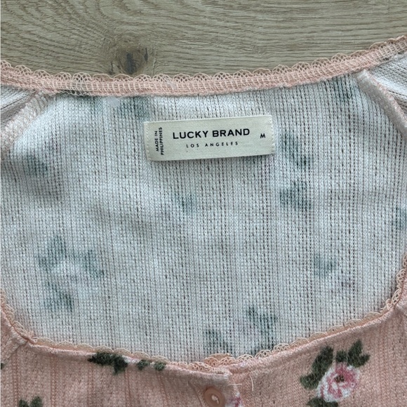 NWT Lucky Brand Pointelle Floral Pink Long Sleeve Button Up Cottagecore Shirt - Picture 5 of 14